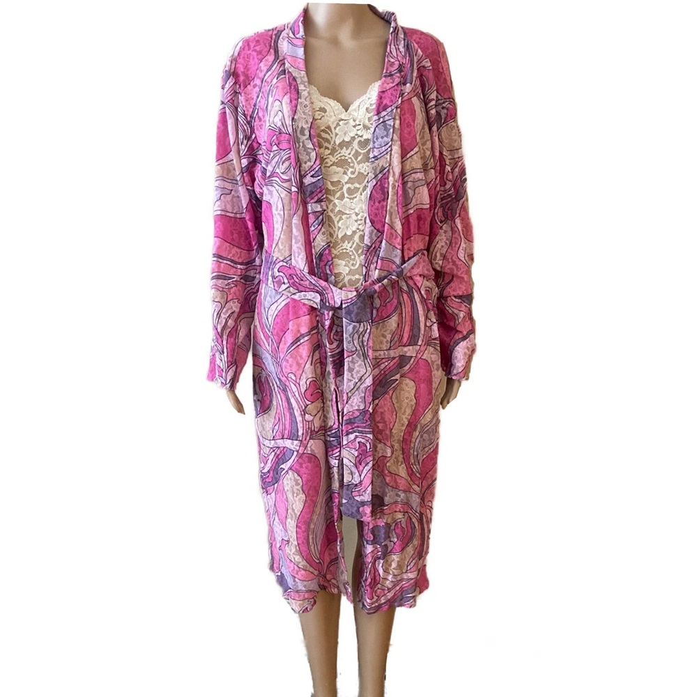 Floral Abstract Lace Lined Robe NWT - Picture 3 of 11